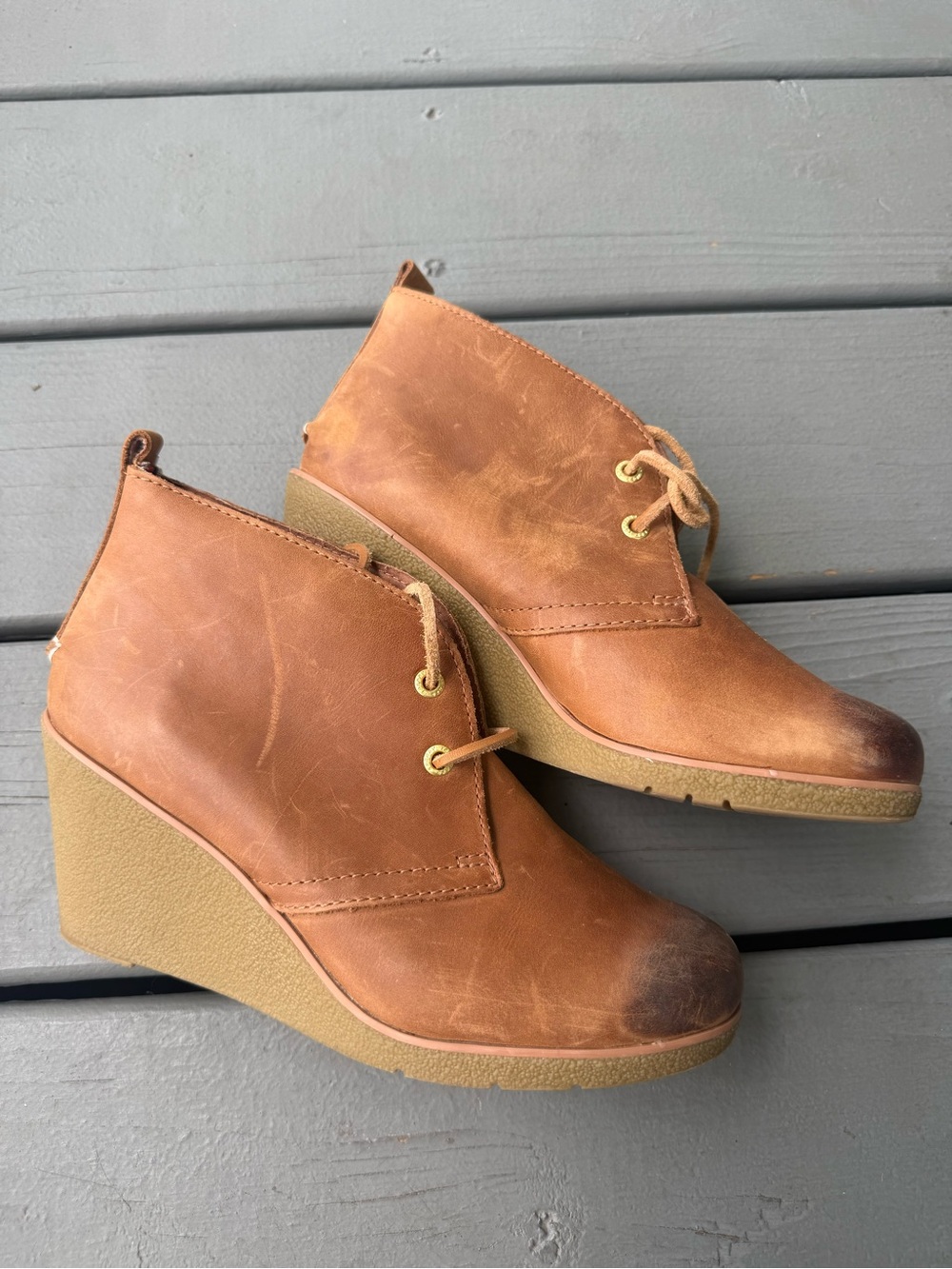 Sperry Camel Lace-Up Wedge Ankle Booties